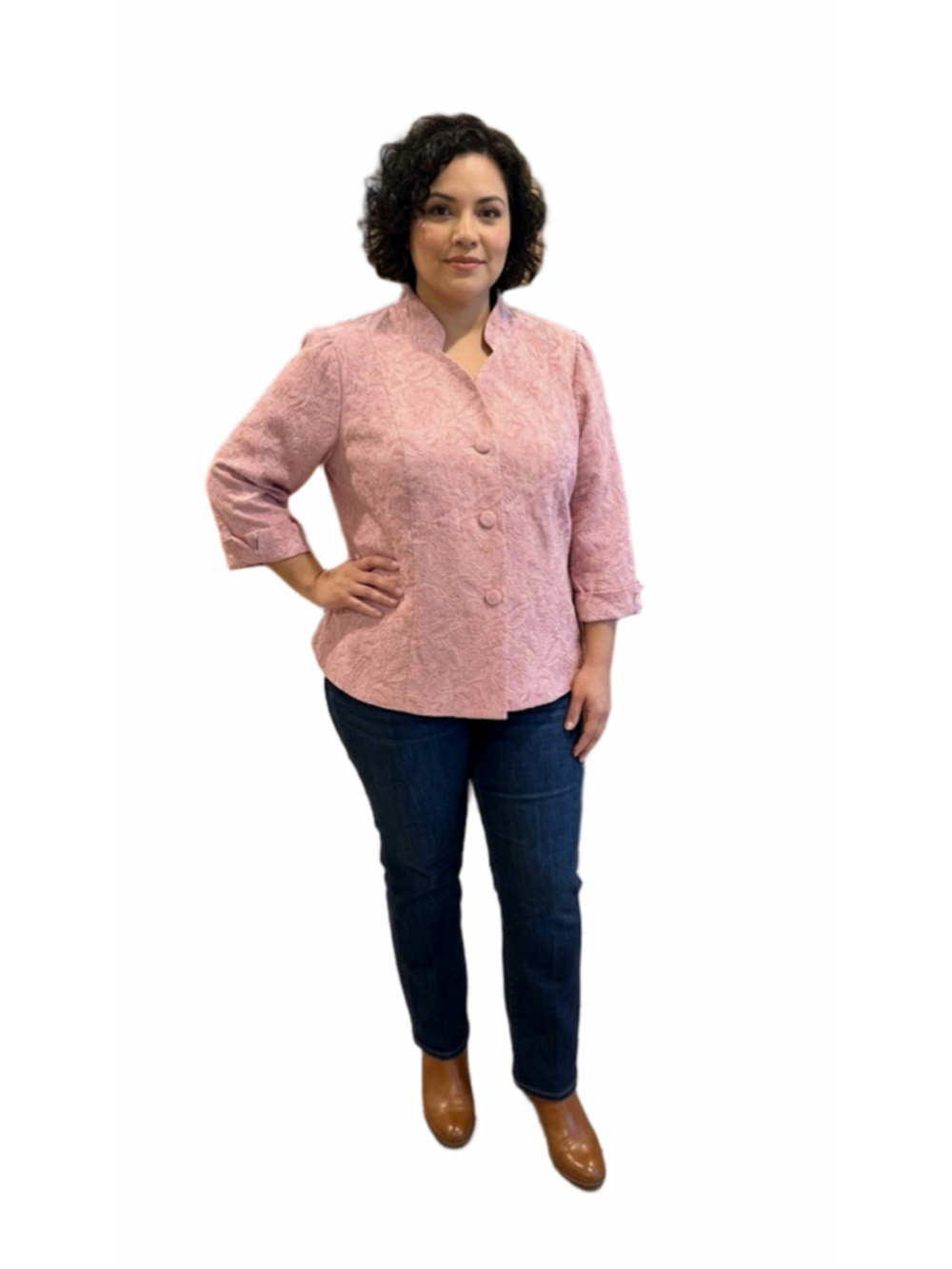 Vintage Lady Dorby Rose Pink Floral Jacquard Button-Front Jacket size 18W